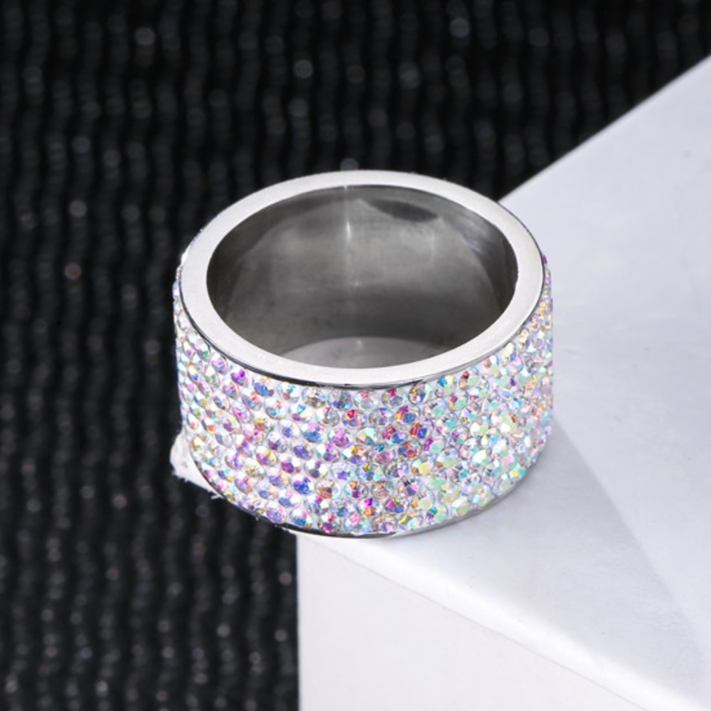 Stainless Steel CZ Crystal Ring Size 7-13